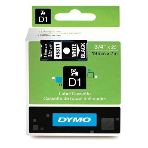Dymo Etiketti valkoinen / musta (45811 / S0720910), 19mm, laminated