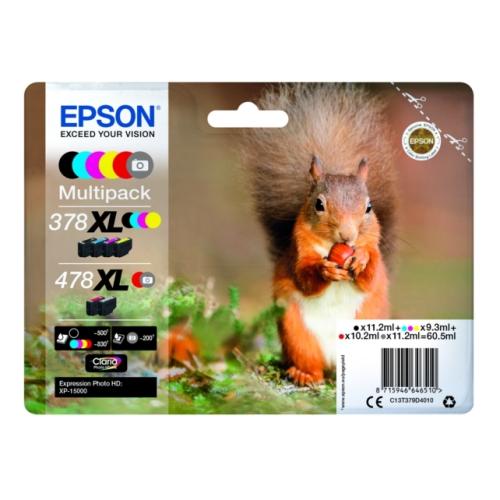 Epson Mustepatruuna musta / syani / magenta / keltainen / punainen / harmaa (C13T379D4010 / 378XL478XL) (multipack, korkea kapasiteetti)
